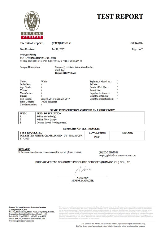 Is The Brew Bag food safe?